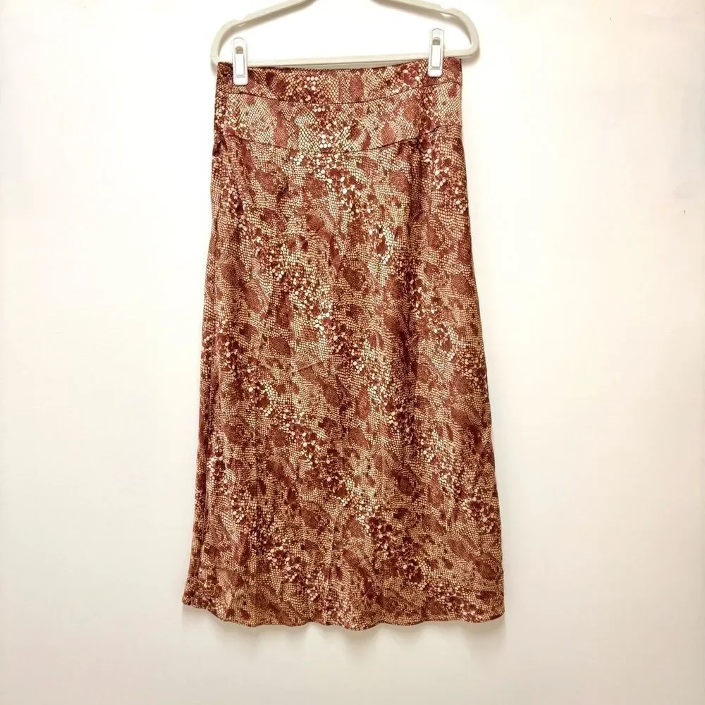 Free People Normani Bias Snakeprint Midi Skirt – Desert Peach, Silky, Size 10